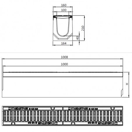 Polimerbetonski kanal FB PRO D400 DN100 H210 sa pocinkovanim rubom