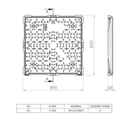 Manhole cover C250 overall size 890x890