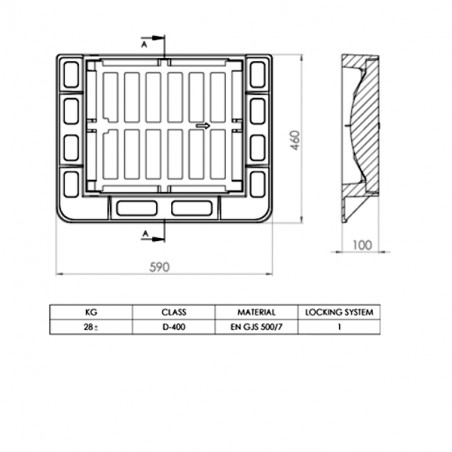 Cast iron sewage grate D400 overall size 460X590
