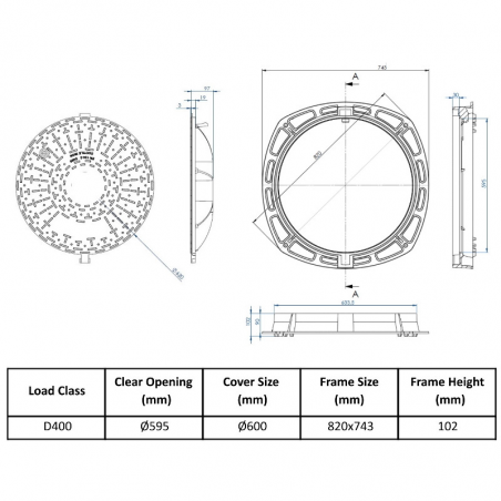 Чугунен капак Ф600 D400 H100 вентилиран със заключване