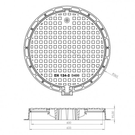 Capac de canal D400 Ф600 H95 cu sistem de blocare