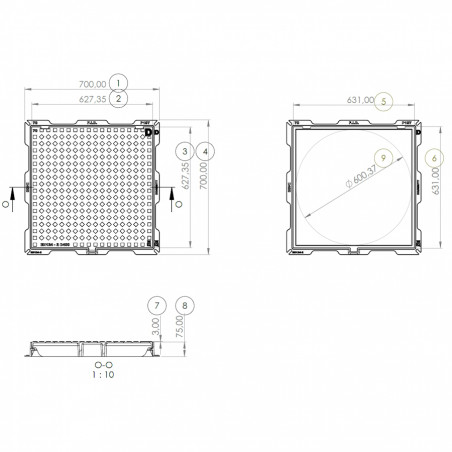 Manhole cover 600x600 D400 /P/ H75