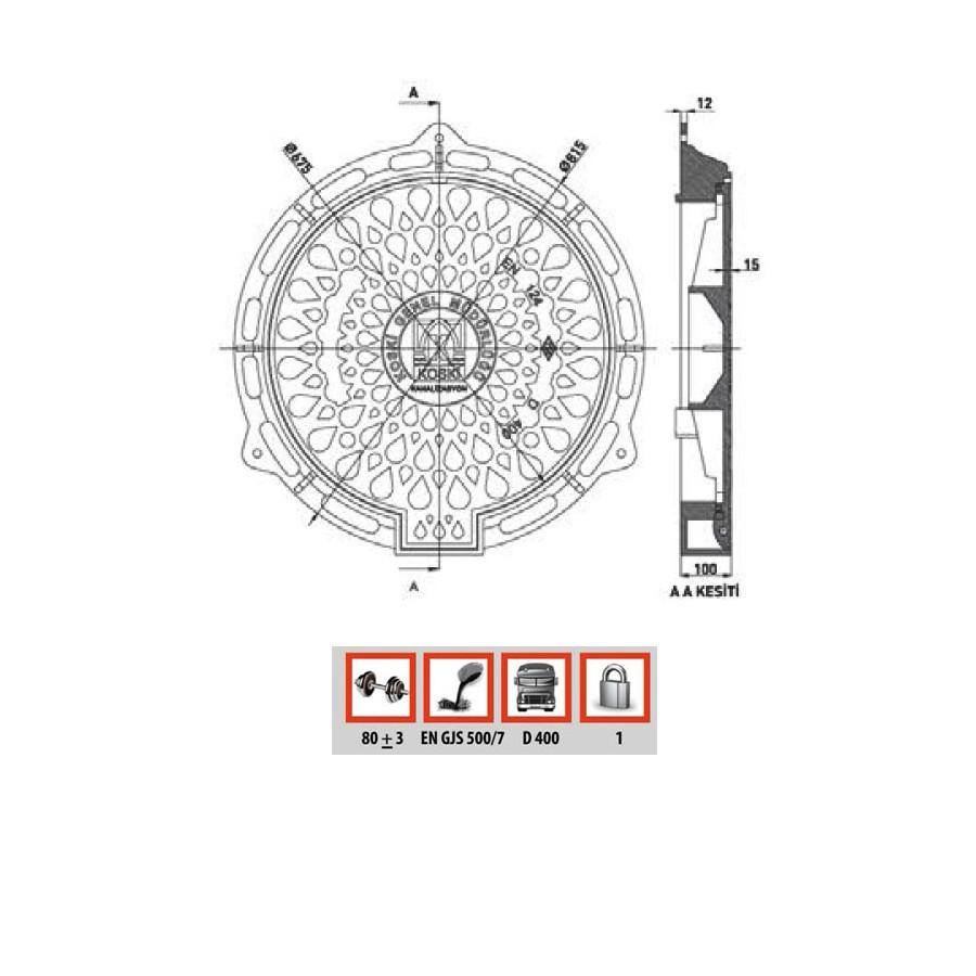 Manhole cover D400 overall size Ø815