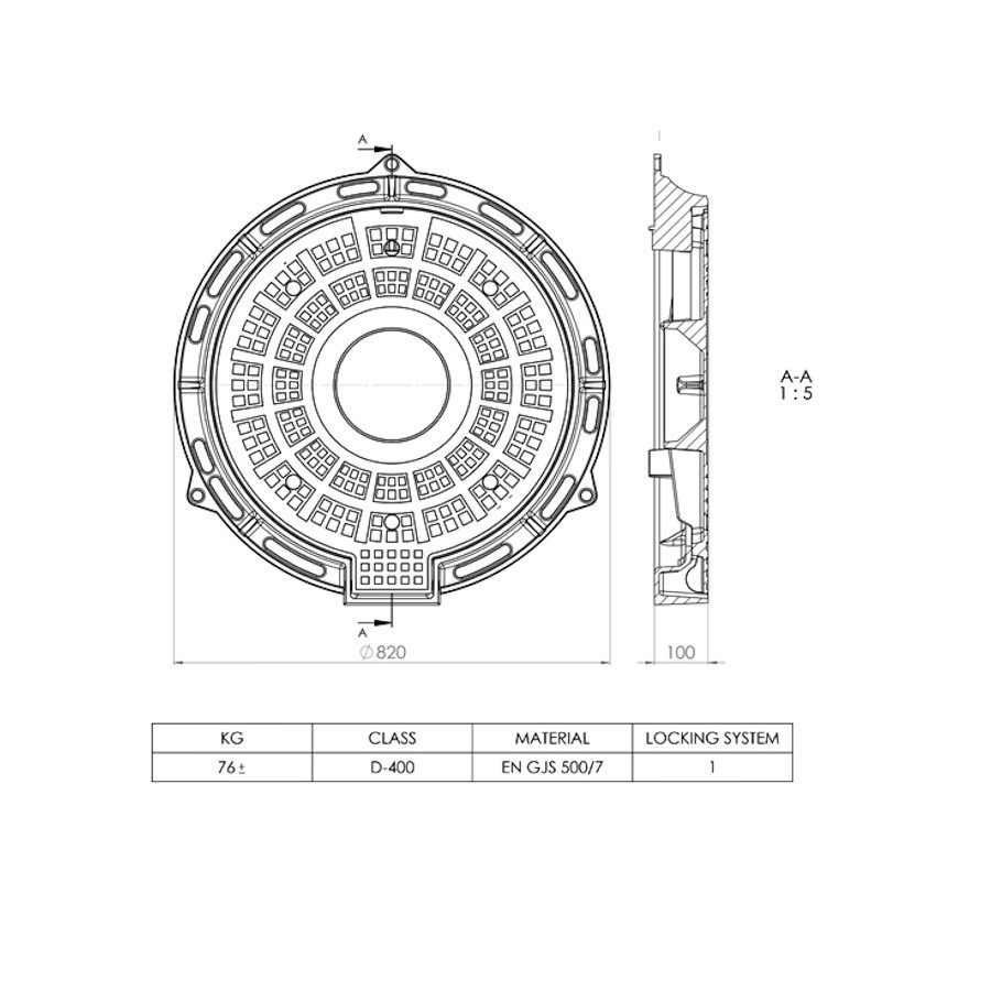 Capac gurii D400 dimensiune totala Ø820
