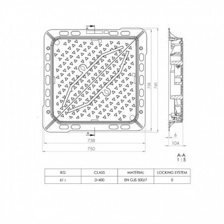 Manhole cover D400 overall size 750x760