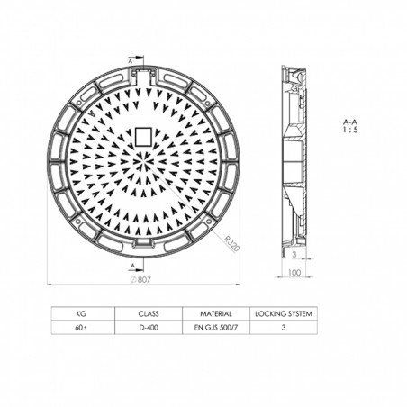 Capac gurii D400 dimensiune totala Ø807