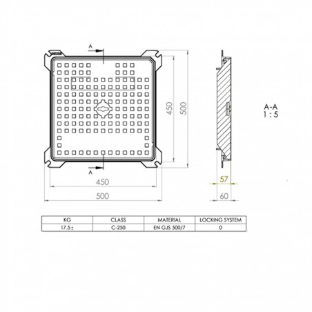 Capac gurii C250 dimensiune totala 500x500