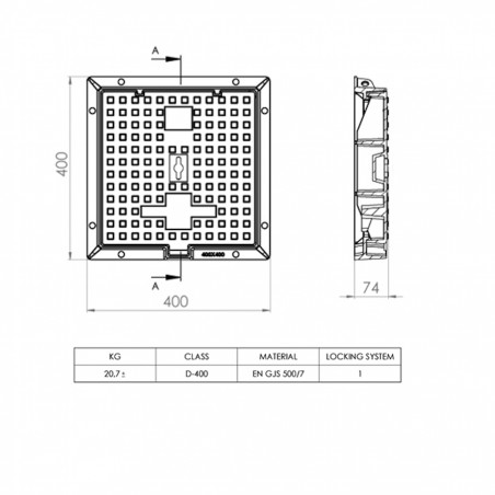 Manhole cover D400 overall size 400x400