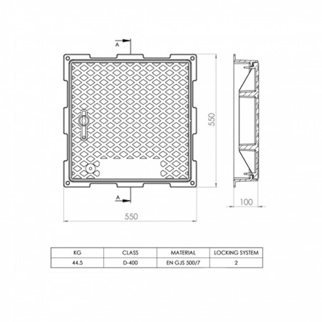 Manhole cover D400 overall size 500x500