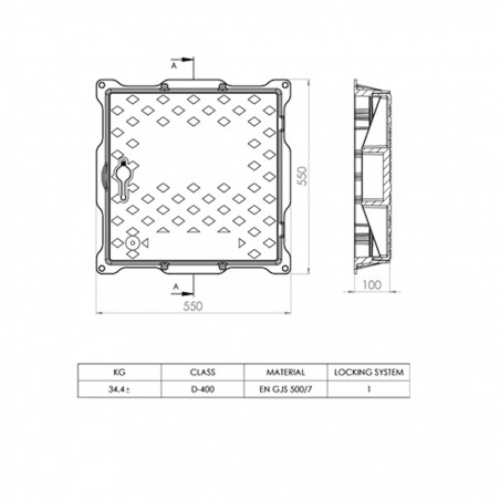 Capac gurii D400 dimensiune totala 550x550