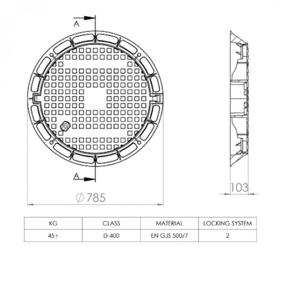 Manhole cover D400 overall size Ø785 2