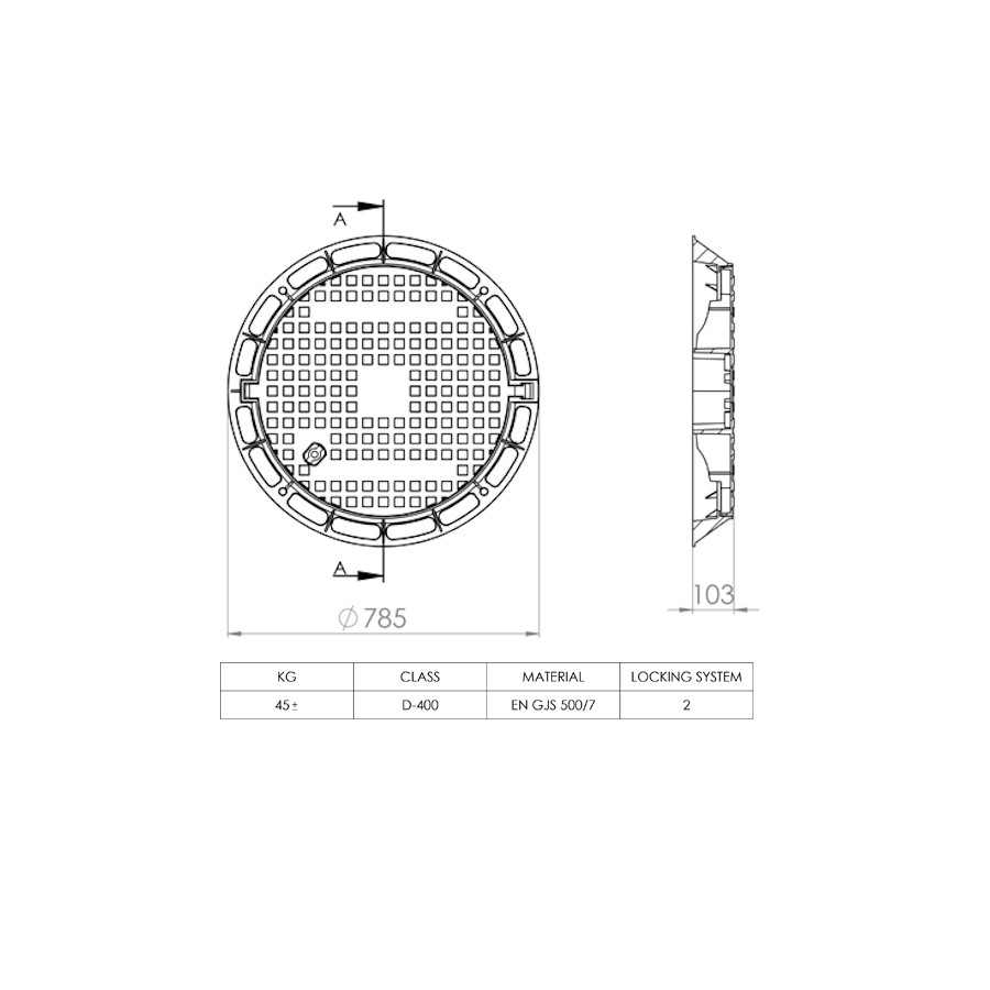 Чугунен капак D400 габаритен размер Ø785