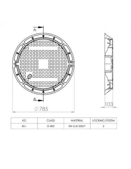 Чугунен капак D400 габаритен размер Ø785