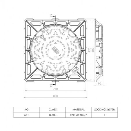 Poklopac D400 ukupna širina rama 800x800